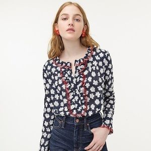 J Crew Womens Embroidered ruffle blouse scattered daisies print AJ437